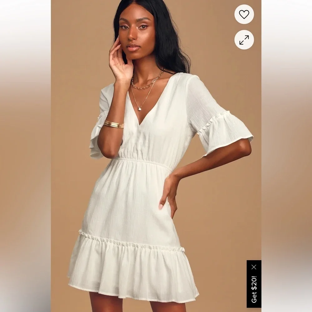 Lulu's Elegant White V-Neck Dress - Picture 2 of 9